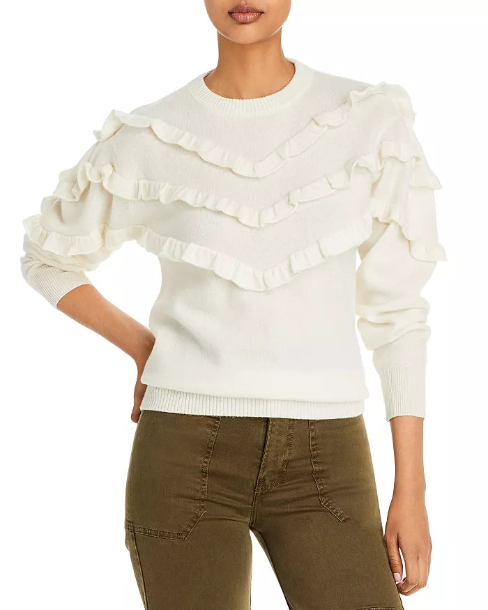 AQUA Cashmere Ruffe Trim Cashmere Sweater