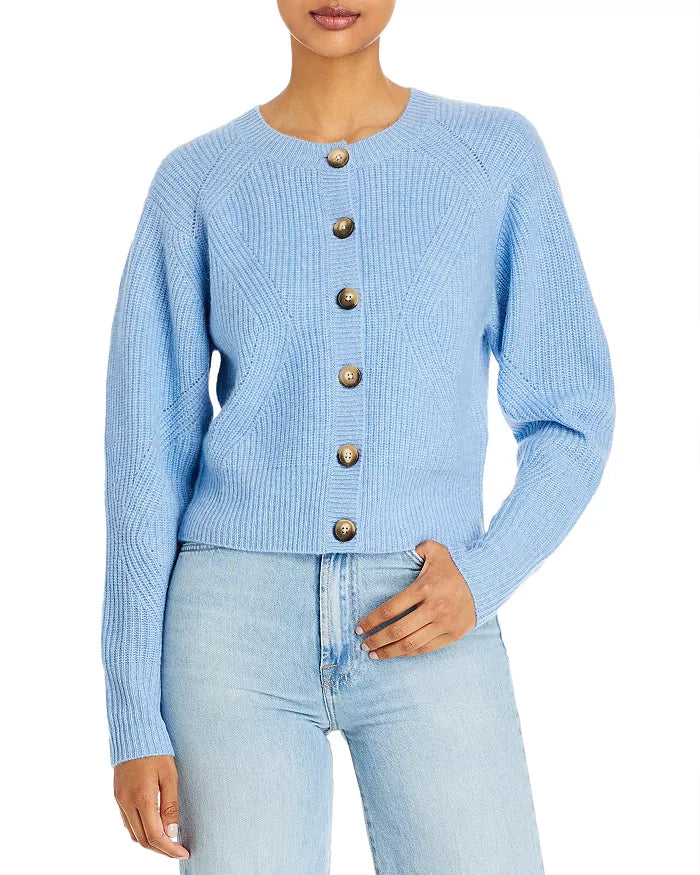AQUA Cashmere Novelty Rib Cashmere Cardigan