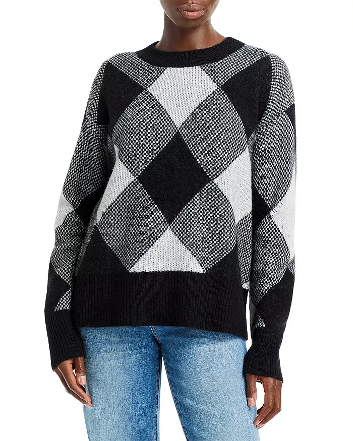 AQUA Cashmere Argyle Jacquard Cashmere Sweater