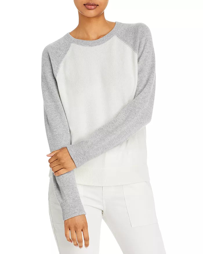 AQUA Cashmere Color Block Raglan Sleeve Cashmere Sweater