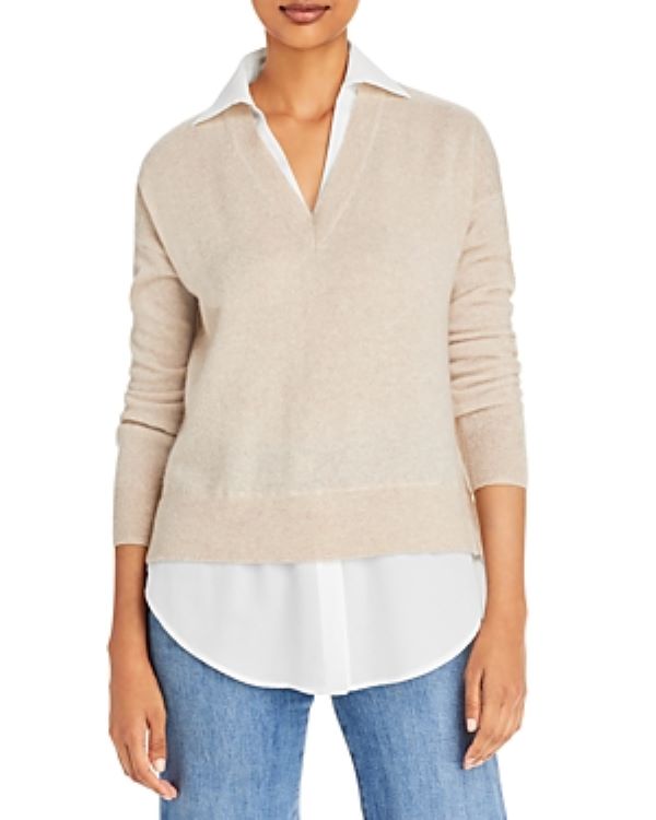 C by Cashmere Layered Look Cashmere Sweater