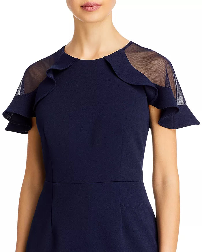 ELIZA J Mesh Ruffle Sleeve Mermaid Gown