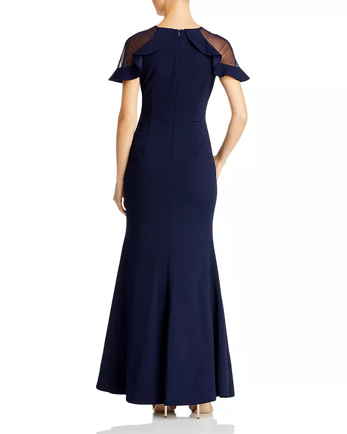 ELIZA J Mesh Ruffle Sleeve Mermaid Gown