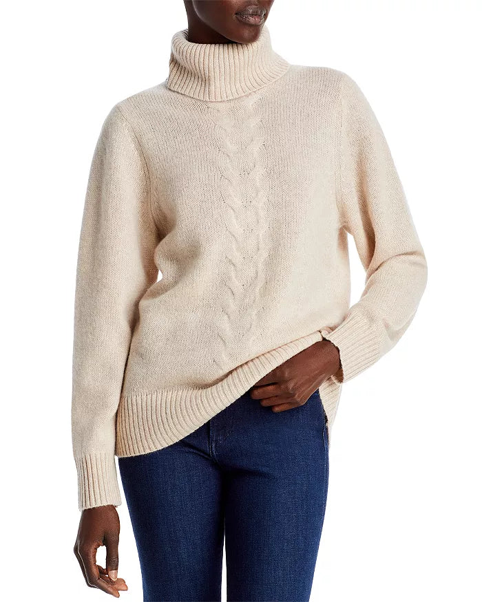 C by Cashmere Cable Knit Turtleneck Cashmere Sweater