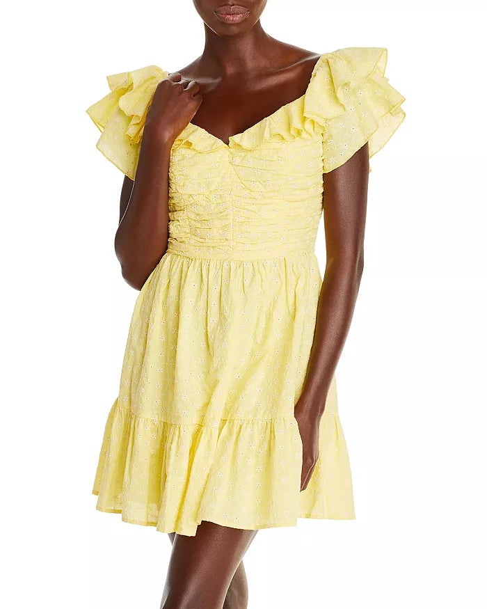 AQUA Ruffled Eyelet Mini Dress