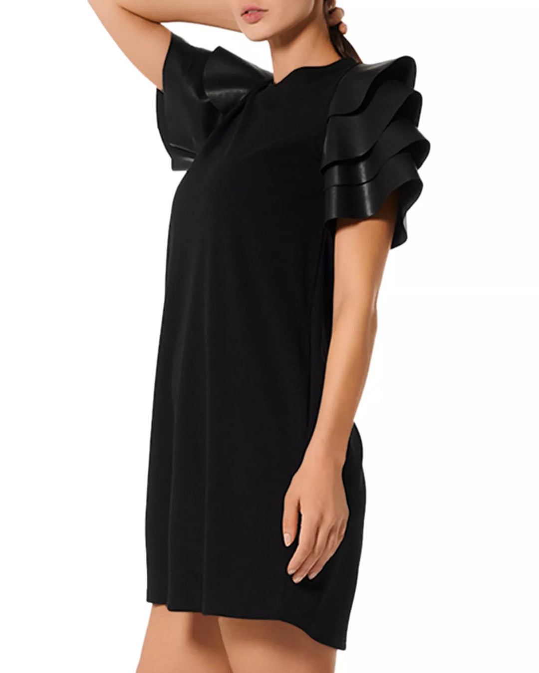 Gracia Faux Leather Tiered Sleeve Dress