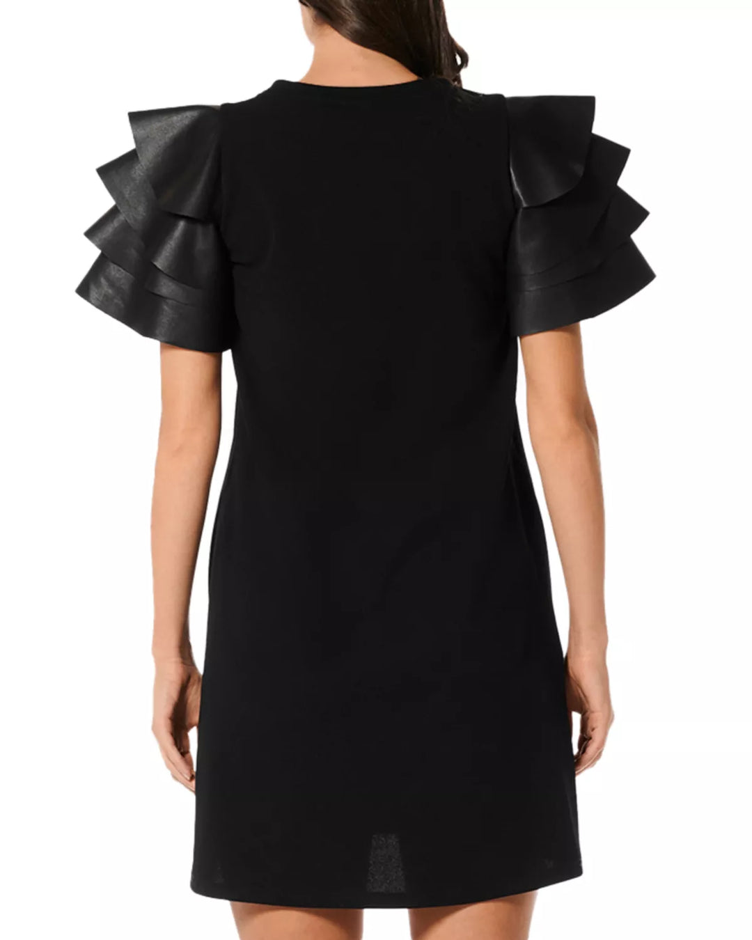 Gracia Faux Leather Tiered Sleeve Dress