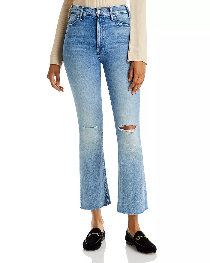 MOTHER The Hustler High Rise Frayed Flare Leg Ankle Jeans