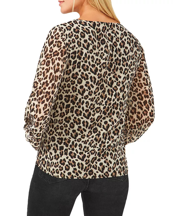 Vince Camuto Leopard Print Smocked Cuff Top