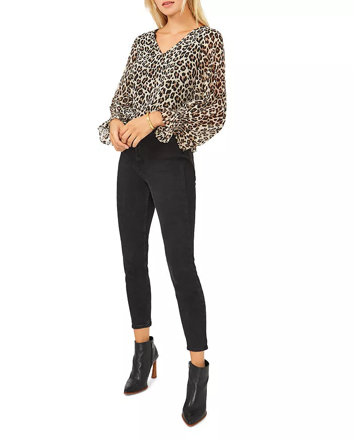 Vince Camuto Leopard Print Smocked Cuff Top