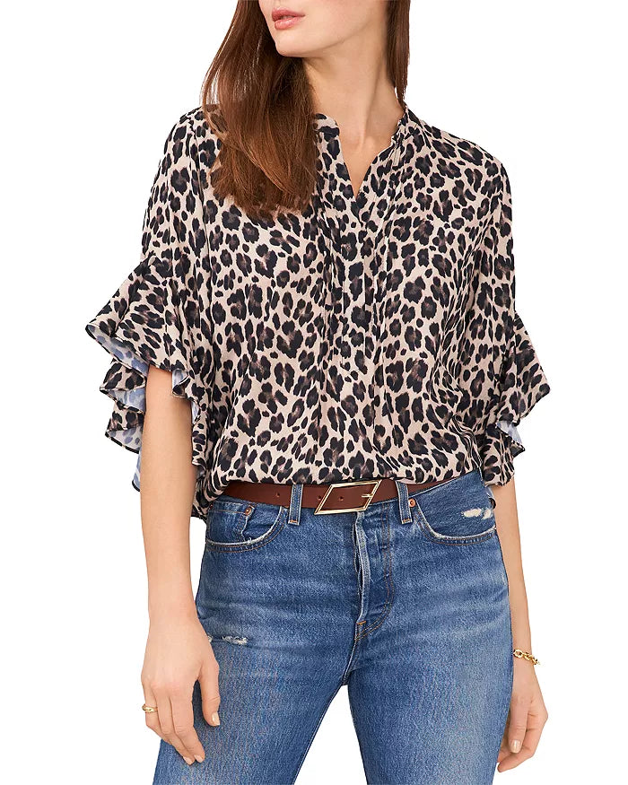 Vince Camuto Ruffle-Sleeve Leopard-Print Blouse