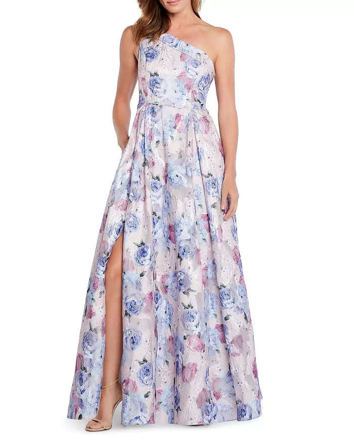 Aidan Mattox Floral Burnout One Shoulder Ball Gown