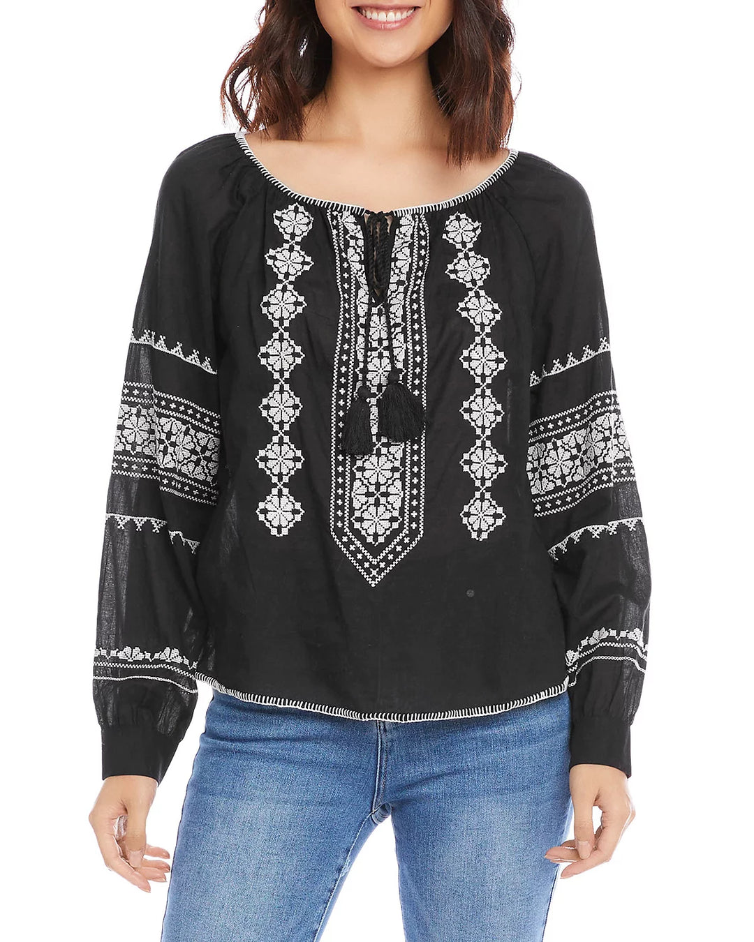 Karen Kane Embroidered Peasant Top