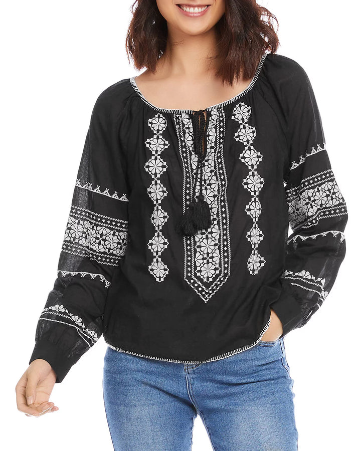 Karen Kane Embroidered Peasant Top