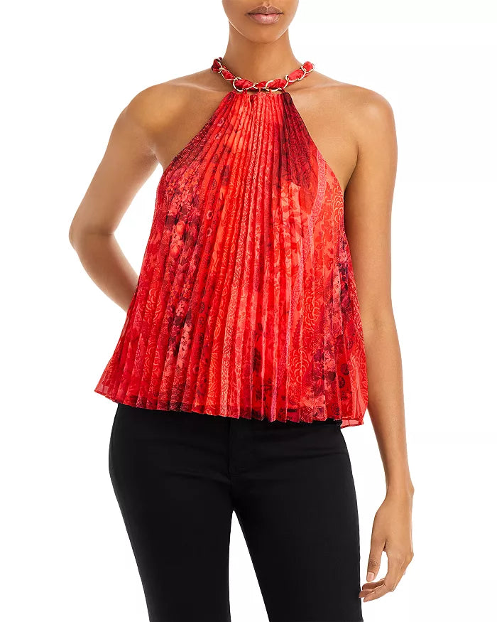 Alice and Olivia Alycia Chain Neck Pleated Top