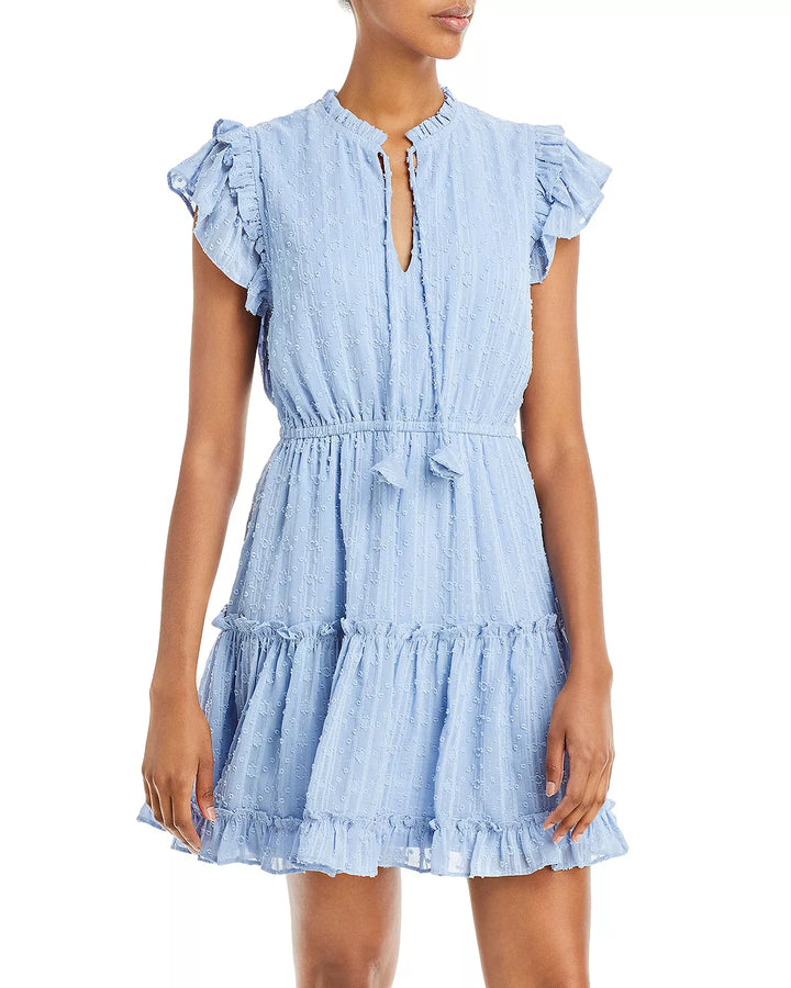 AQUA Metallic Clip Dot Tassel Tie Mini Dress