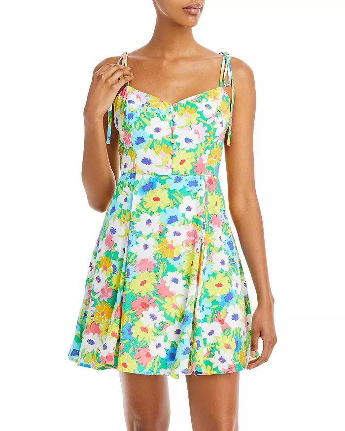 AQUA Retro Floral Print Mini Dress