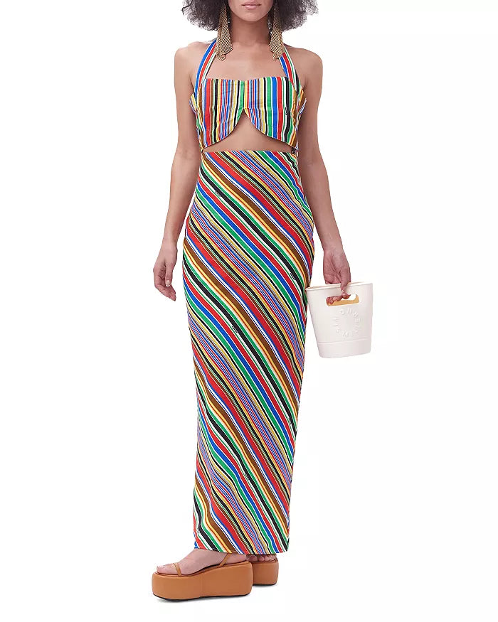 SIMON MILLER Piko Striped Linen Maxi Dress