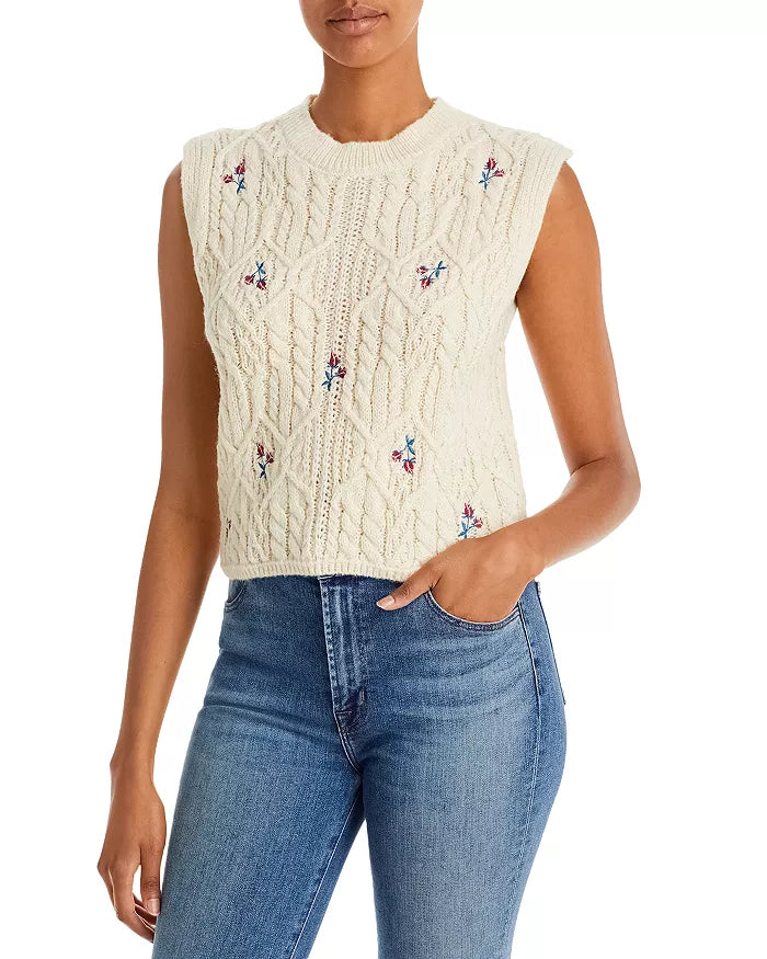 AQUA Sleeveless Knit Floral Sweater