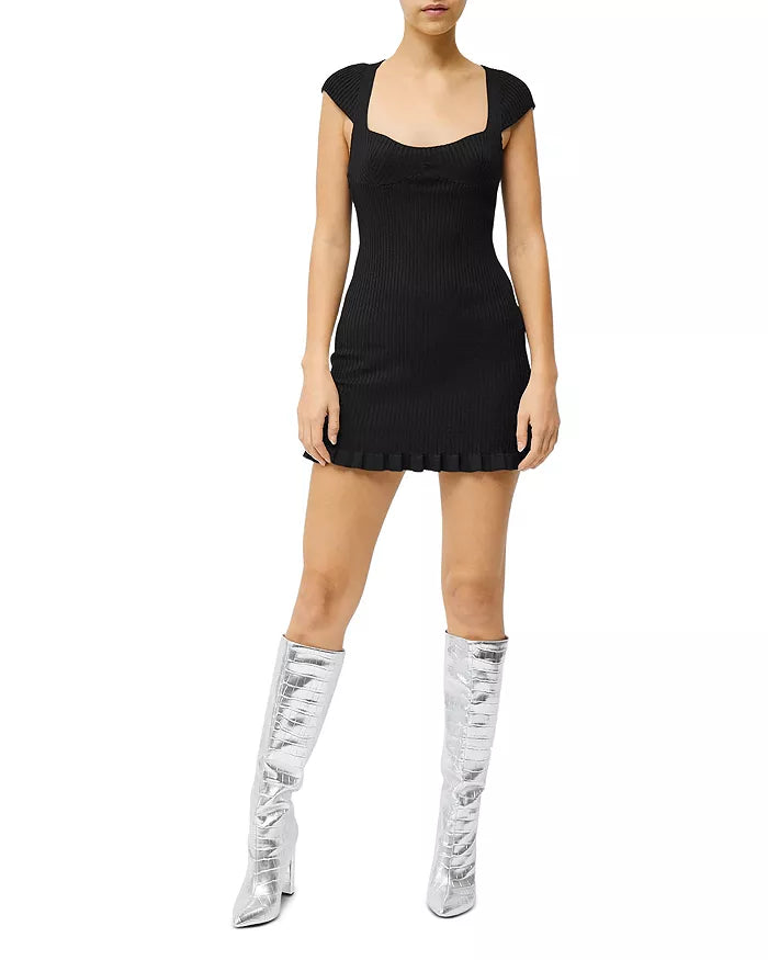 French Connection Mathilda Ribbed Knit Ruffled Bodycon Mini Dress