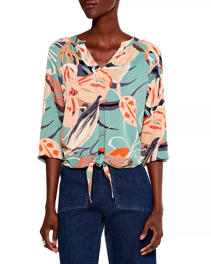 NIC+ZOE Artful Floral Tie Hem Top