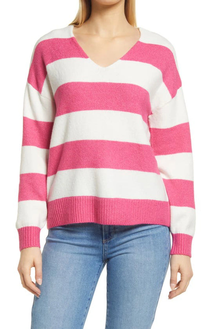 VINCE CAMUTO Striped Drop Shoulder Sweater