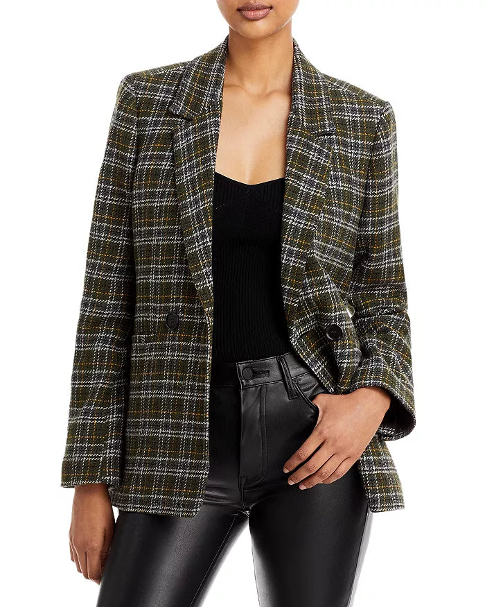 Anine Bing Madeleine Plaid Double Breasted Blazer