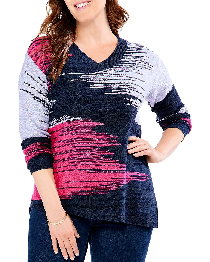 NIC+ZOE Plus Vivid Vibes Asymmetric Space Dye Sweater
