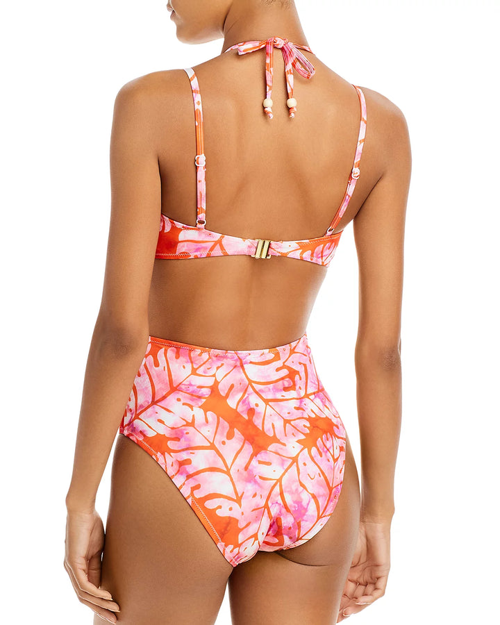 AQUA Batik Leaf Print Cutout One Piece Swimsuit