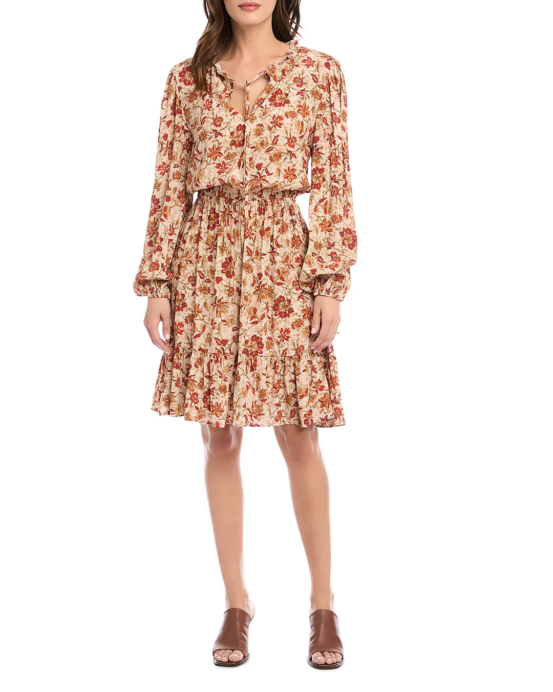 Karen Kane Printed Long Sleeve Tiered Dress