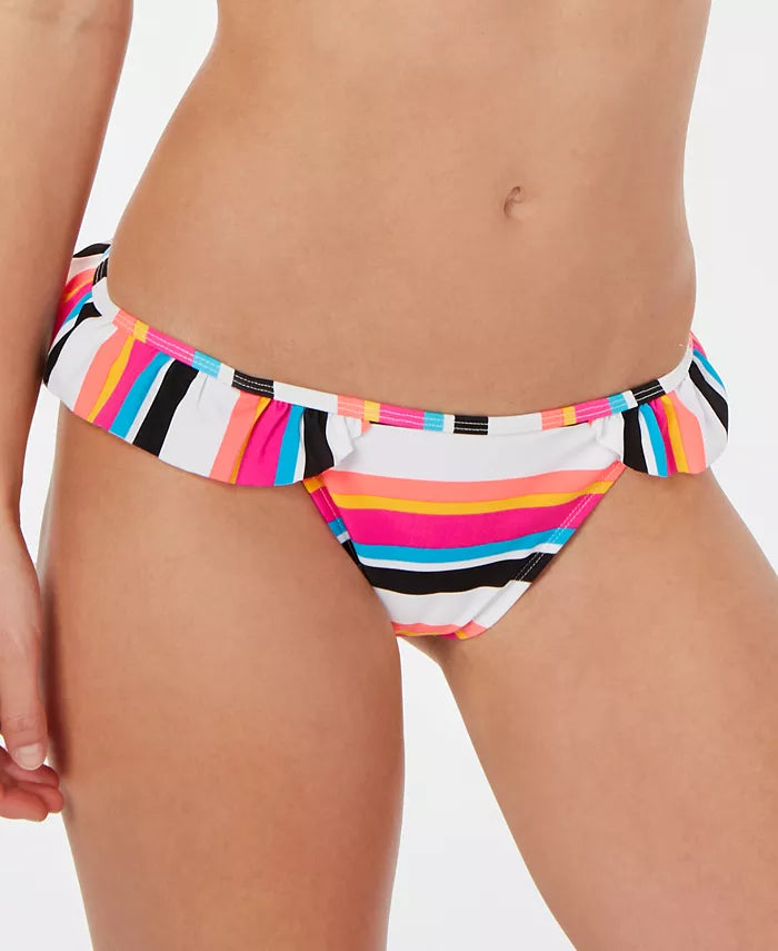 California Waves Juniors' On the Horizon Striped Ruffled Bikini Bottoms