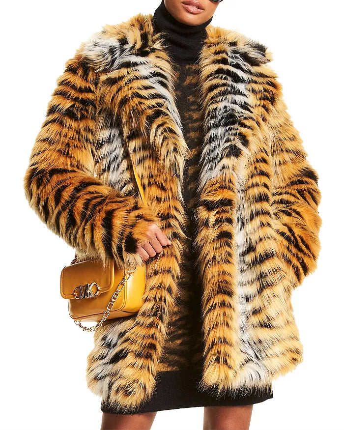 MICHAEL Michael Kors Tiger Print Faux Fur Coat