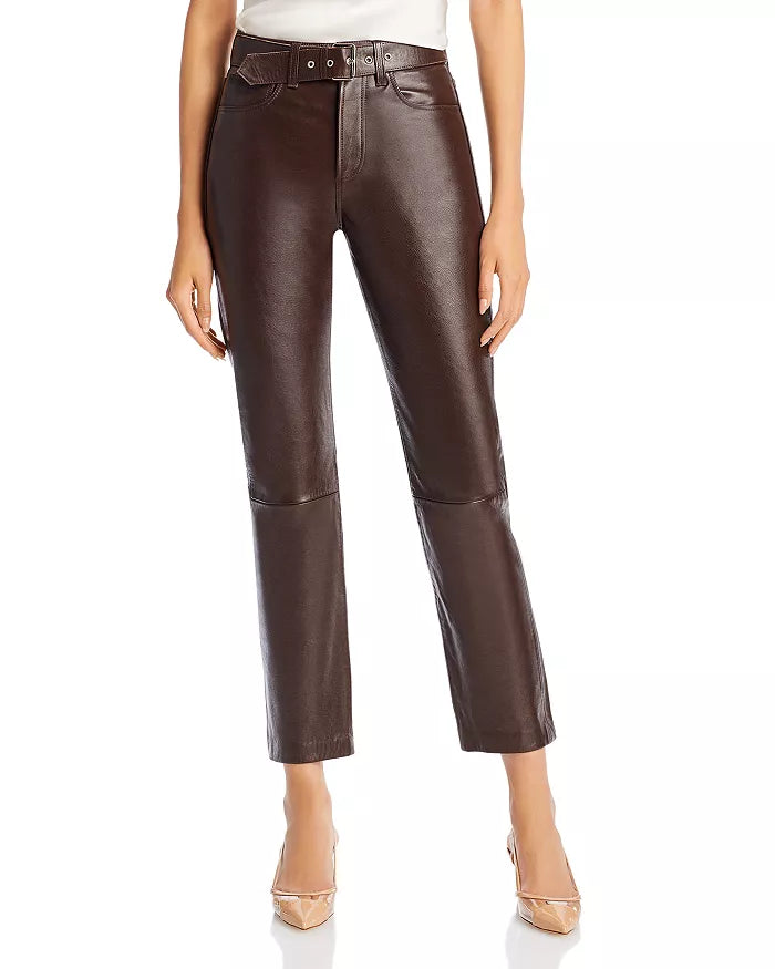 Anine Bing Connor Belted Cropped Leather Pants