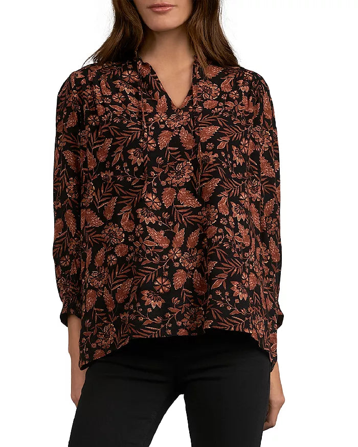 Elan Printed Split Neck Top