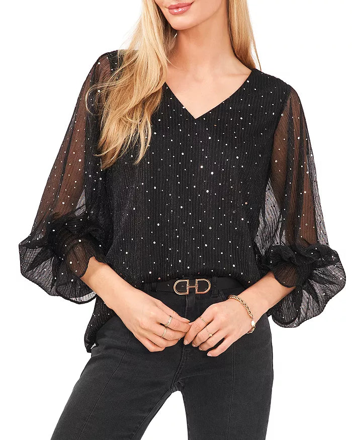 Vince Camuto Shimmer Dot V-Neck Blouse