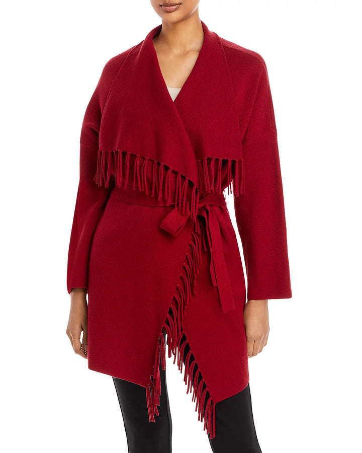 T Tahari Fringed Shawl Collar Cardigan