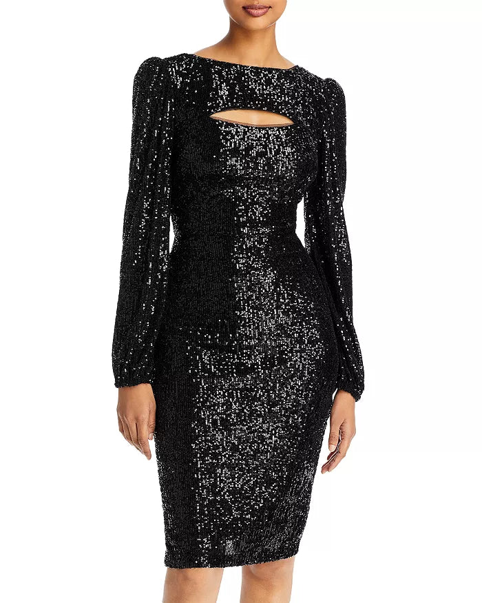 AQUA Sequined Keyhole Sheath Dress