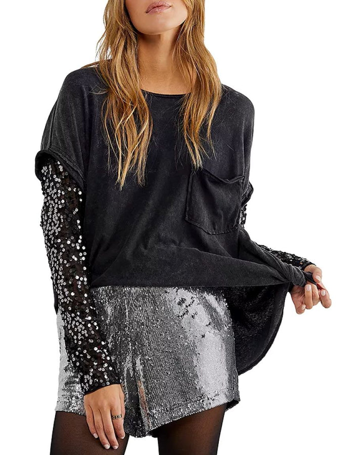 Free People Celine Sequined Sleeve Tee