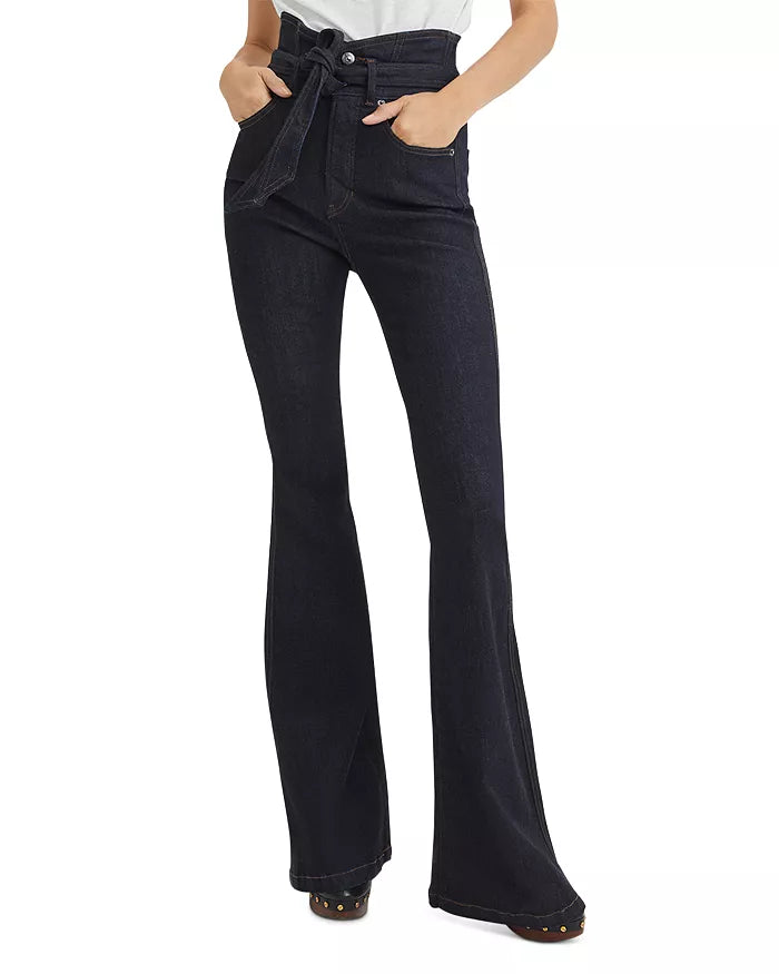 Veronica Beard Sheridan Belted High Rise Bell Bottom Jeans