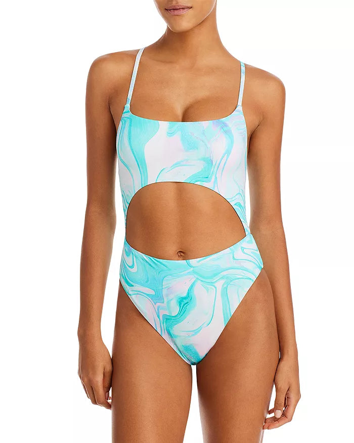 AQUA Swim Swirl Print Cutout One Piece Swimsuit