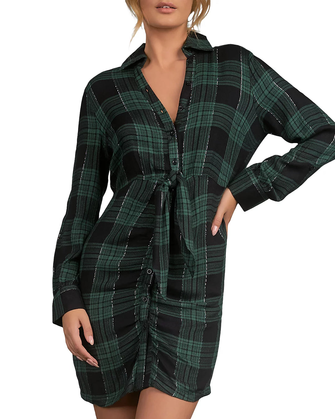 Elan Plaid Shirt Dress