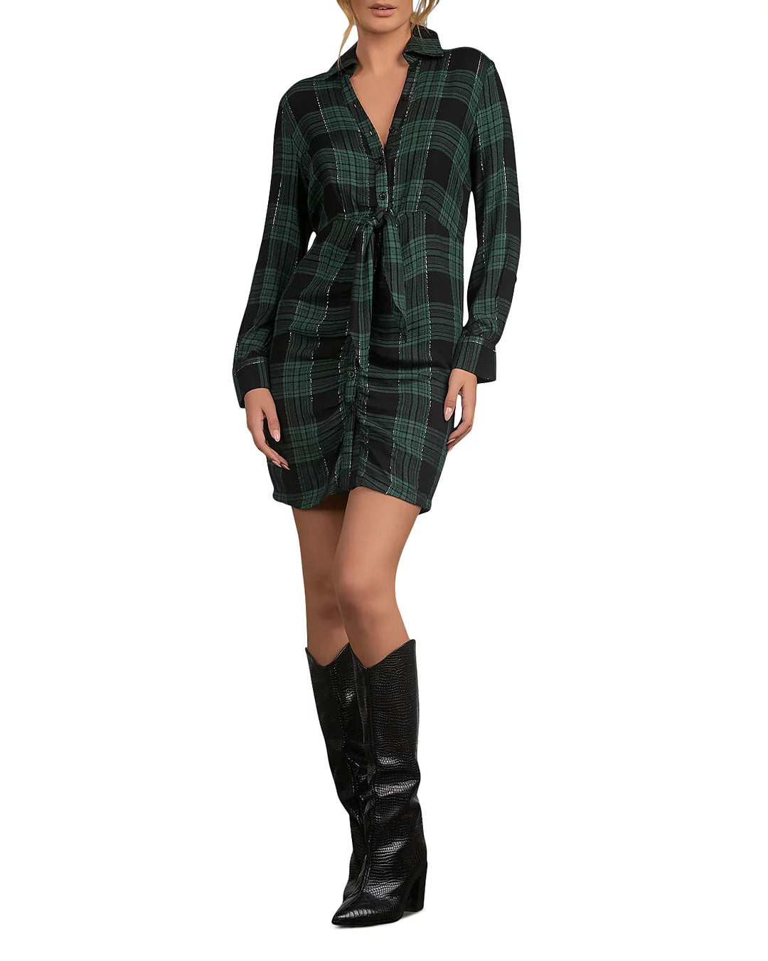 Elan Plaid Shirt Dress