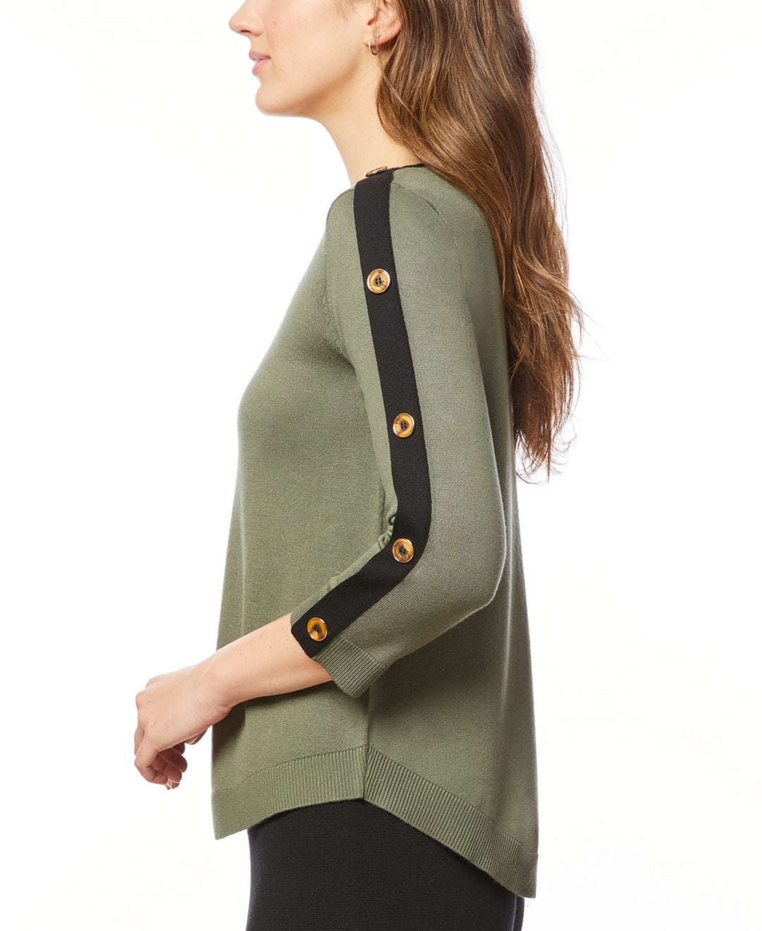 Melissa Paige Button-Sleeve Crew Neck Sweater