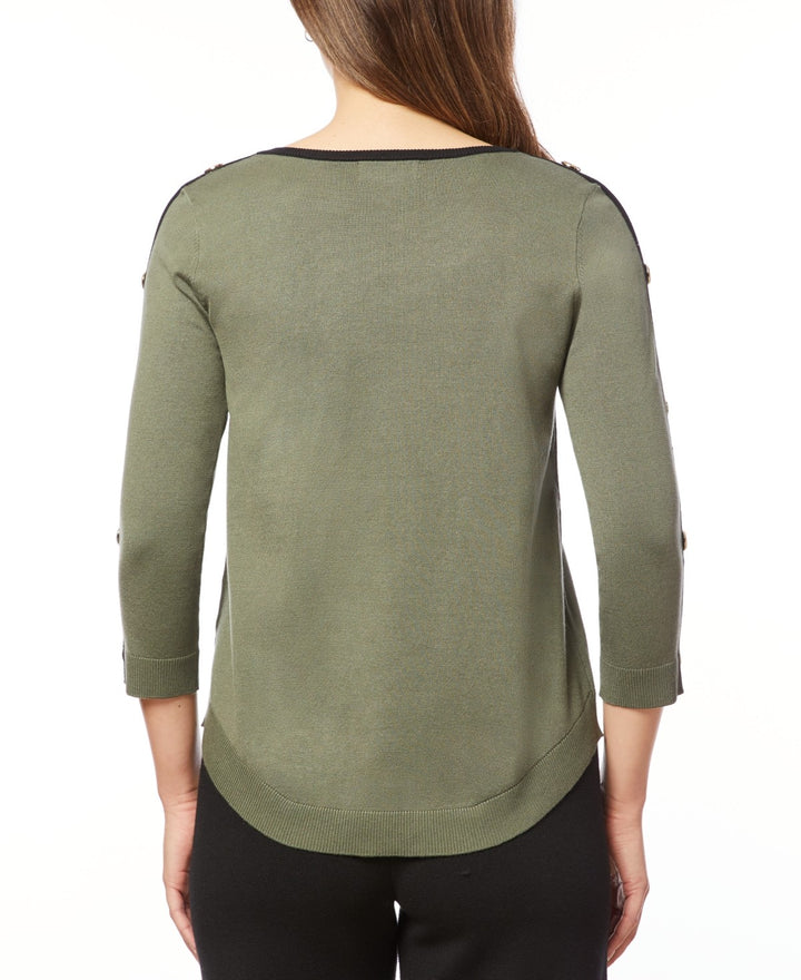 Melissa Paige Button-Sleeve Crew Neck Sweater