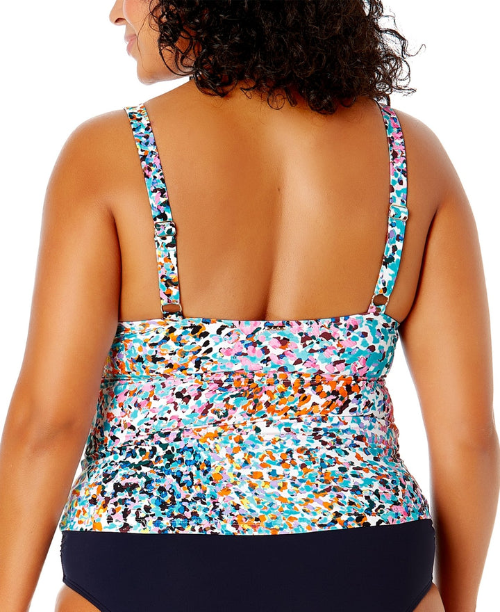 Anne Cole Plus Size Printed Drape Front Tankini Top