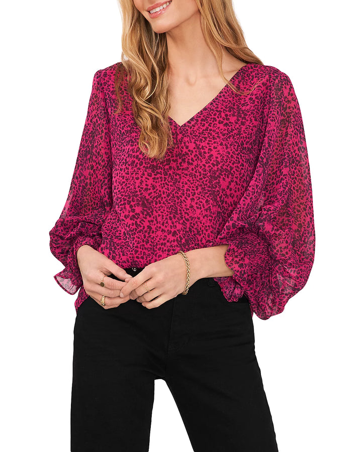 VINCE CAMUTO Animal Print Blouson Sleeve Blouse