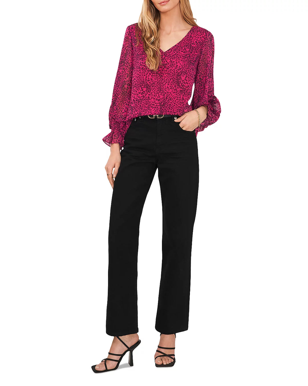 VINCE CAMUTO Animal Print Blouson Sleeve Blouse