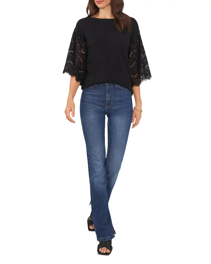 Vince Camuto Sequin Lace Sleeve Mixed Media Sweater