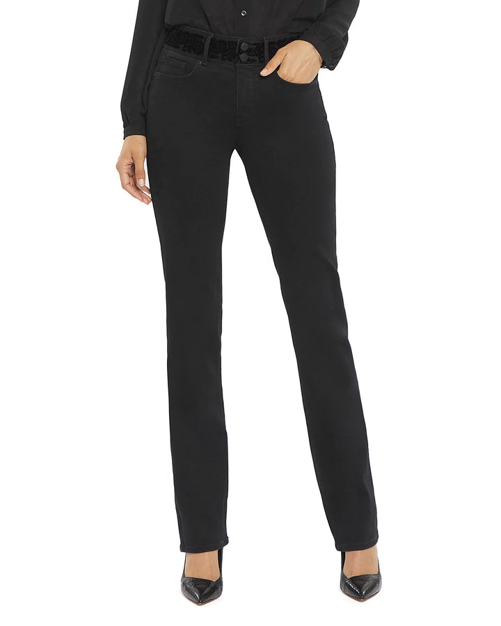 NYDJ Marilyn Flocked Trim High Rise Straight Leg Jeans