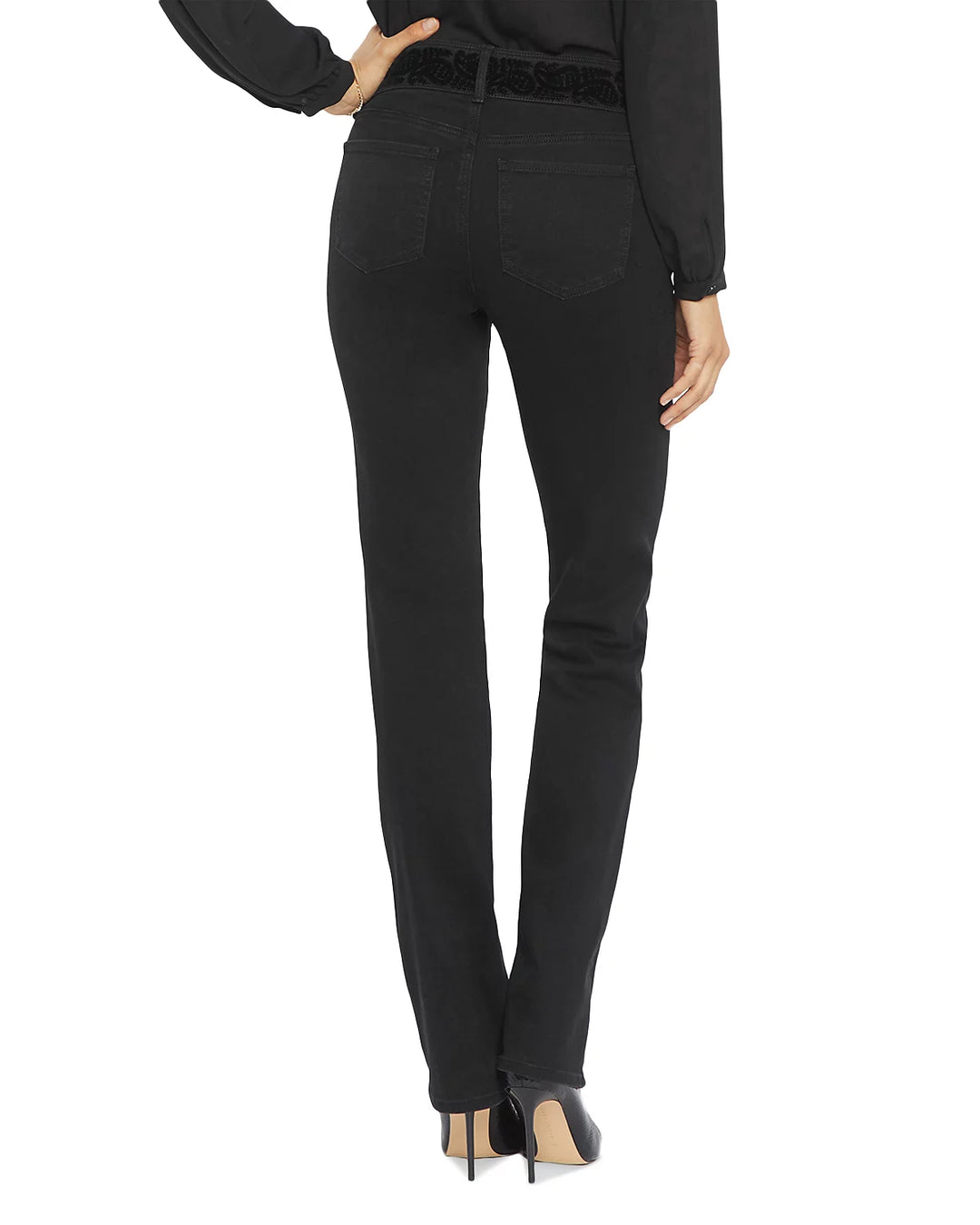 NYDJ Marilyn Flocked Trim High Rise Straight Leg Jeans